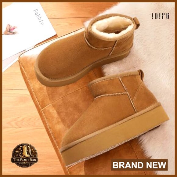 Platform Ankle Boots with Faux Fur Lining Slip On Winter Snow Boots - Picture 5 of 7